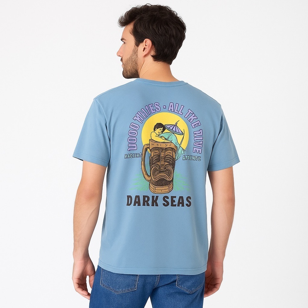 Dark Seas Division Graphic Tee — Tiki Mug Mermaid Surf Shirt (L) Blue Streetwear - Picture 1 of 9